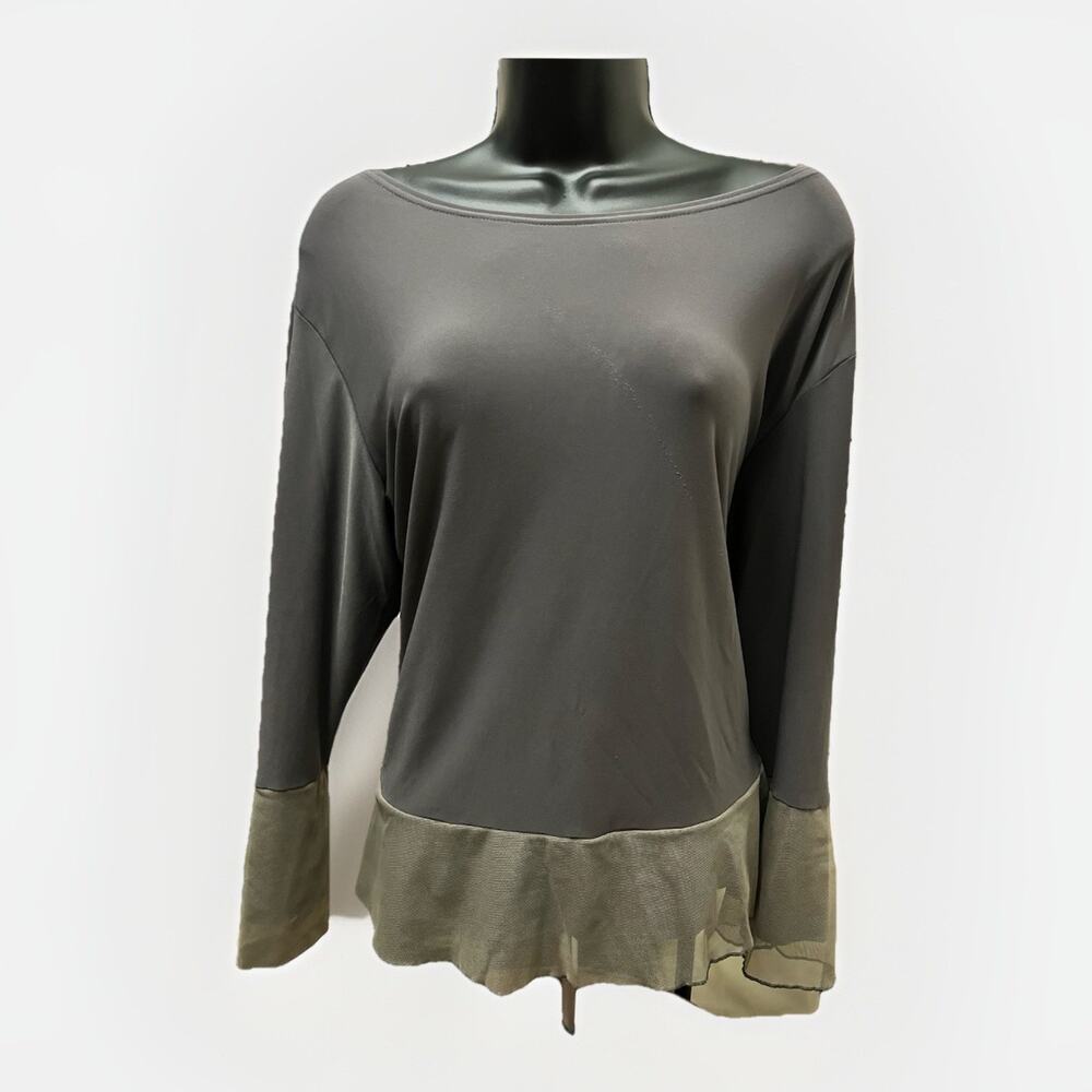 Simpli Women’s 16 Gray Long Sleeve Blouse Mesh Hem & Cuff Detail Tunic Top